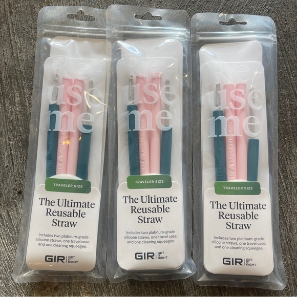 Lot Of 3 GIR Get It Right Ultimate Reusable Straw 4 Piece Set - Travel Size NEW - Picture 1 of 3